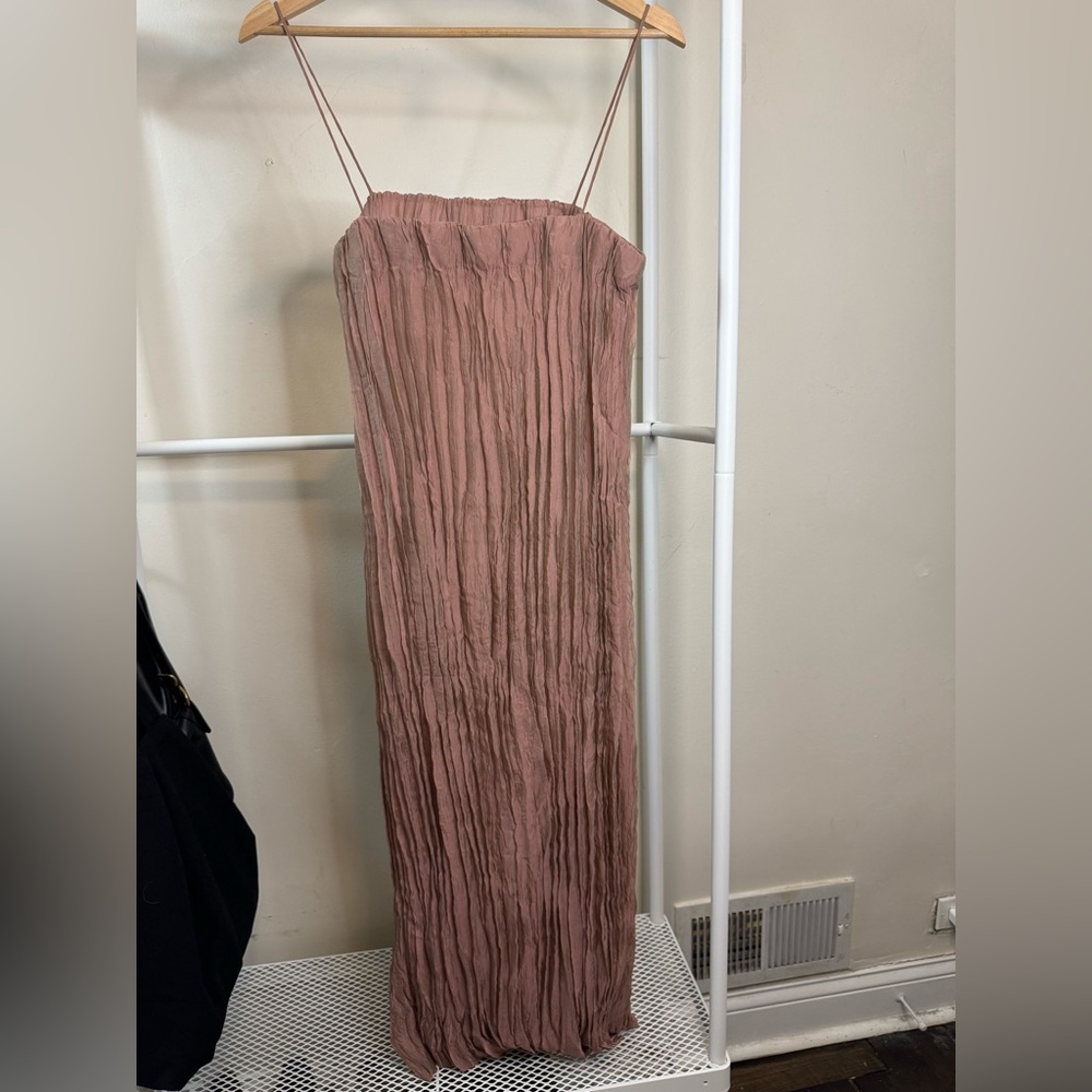 Massimo Dutti Pleated Spaghetti Strap Dress in Mauve